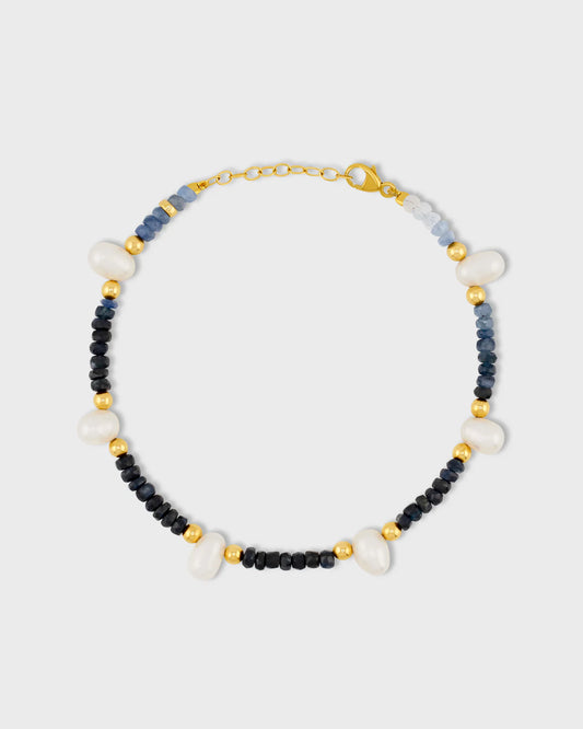 Soulgem® Layerable Arizona Ombre Blue Sapphire Pearl & Gold Bead Bracelet