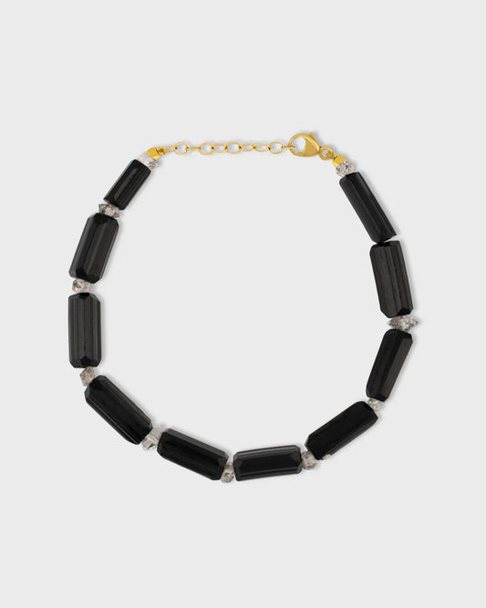 Soulgem® Unpolished Black Tourmaline & Herkimer Diamond Bracelet