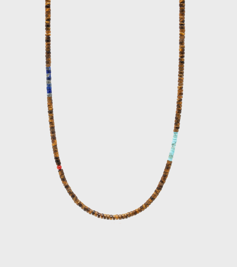 Soulgem® "Desert Harmony" Turquoise Heishi Necklace with Tiger Eye and Blue Lapis