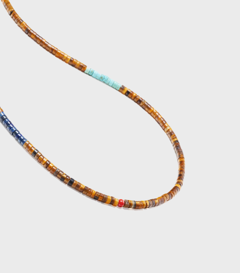 Soulgem® "Desert Harmony" Turquoise Heishi Necklace with Tiger Eye and Blue Lapis