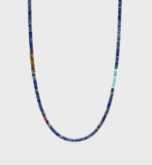 Soulgem® Mystical Energy Turquoise, Tiger Eye, and Blue Lapis Heishi Necklace