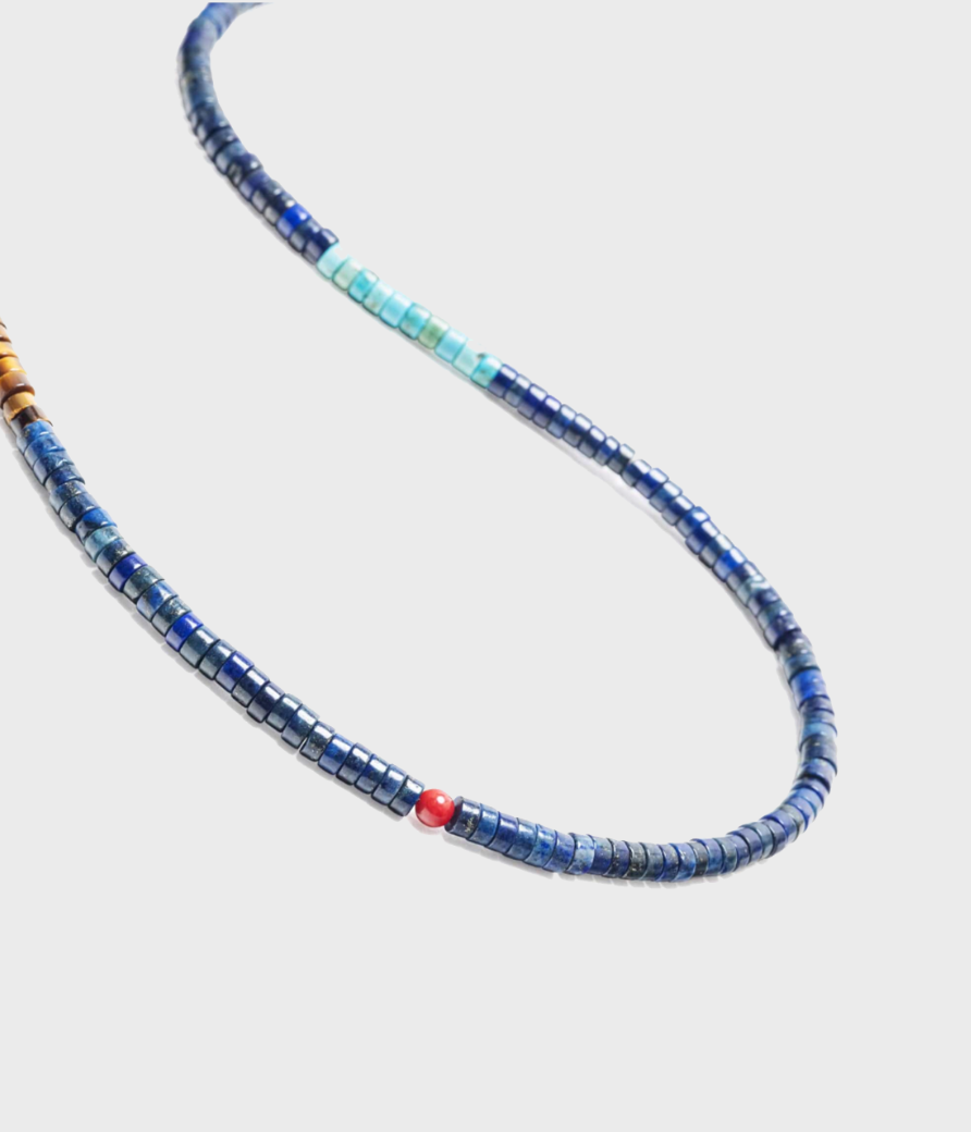 Soulgem® Mystical Energy Turquoise, Tiger Eye, and Blue Lapis Heishi Necklace